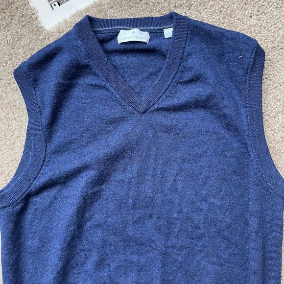 Toscano Firenze Merino Wool Sweater Vest SZ L Navy V-Neck - Picture 3 of 8